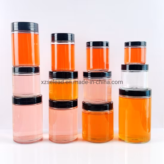 32oz 16oz 12oz 8oz 6oz 4oz 3oz 2oz 1oz Cylinder Transparent Storage Honey Spice Glass Jars with Black Screw Plastic Caps