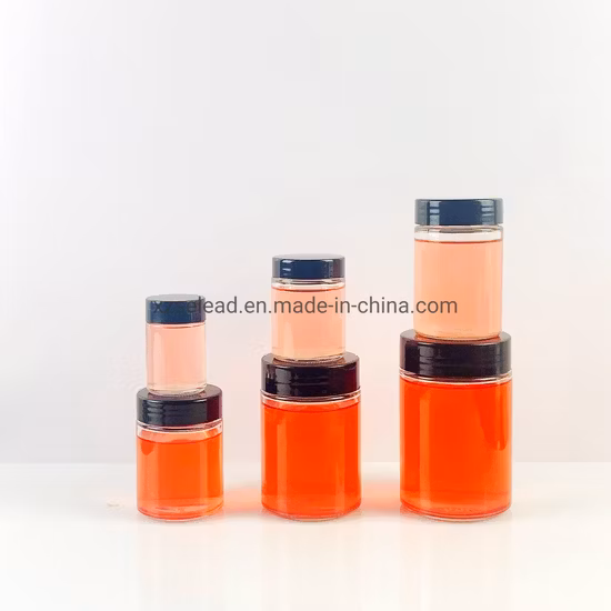 32oz 16oz 12oz 8oz 6oz 4oz 3oz 2oz 1oz Cylinder Transparent Storage Honey Spice Glass Jars with Black Screw Plastic Caps