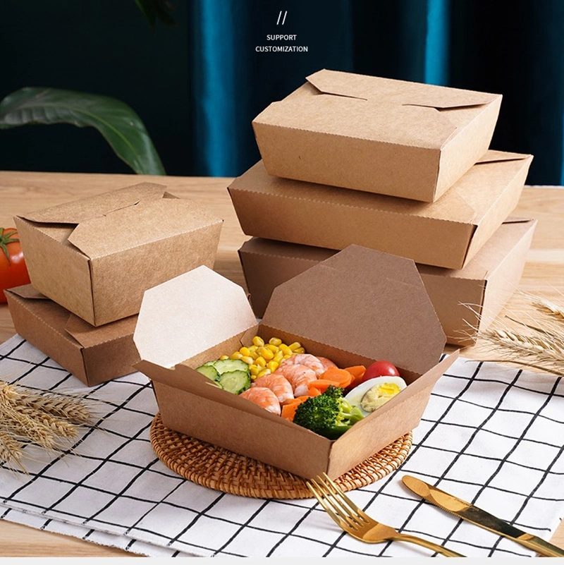 Plastic Free Disposable 337g Kraft Paper Fast Food Meal Bento Box Food Packaging with Compartments