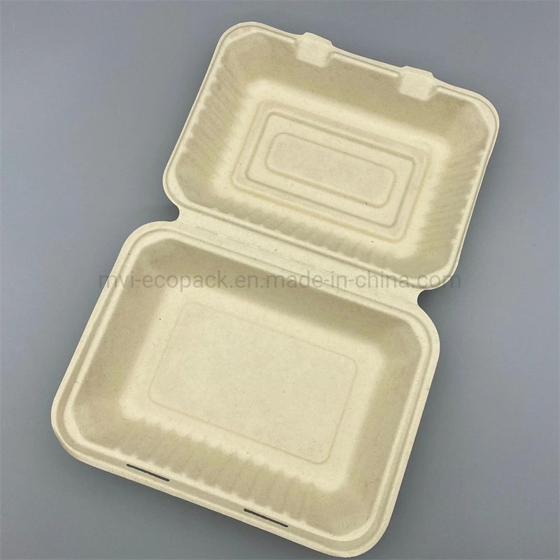 Custom Wheat Straw Takeaway Clamshell Box Disposable Biodegradable Fast Food Packaging