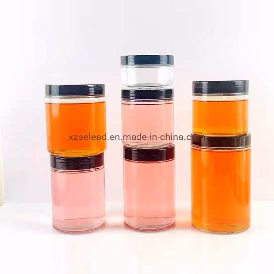32oz 16oz 12oz 8oz 6oz 4oz 3oz 2oz 1oz Cylinder Transparent Storage Honey Spice Glass Jars with Black Screw Plastic Caps