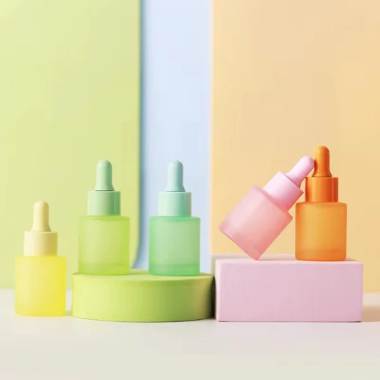 Botellas de vidrio de suero de diseño colorido personalizado de fábrica Botella de embalaje para el cuidado del cabello 20ml con cuentagotas