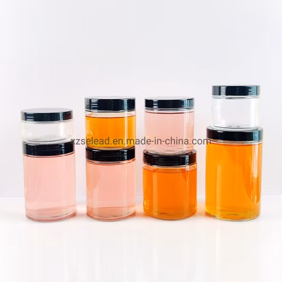 32 oz 16 oz 12 oz 8 oz 6 oz 4 oz 3 oz 2 oz 1 oz Cilindro Almacenamiento transparente Miel Especias Frascos de vidrio con tapas de plástico de tornillo negro
